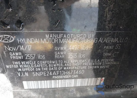 2018 Hyundai Sonata Se from USA, damaged, VIN 5NPE24AF1JH673460